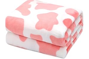 HSEEC Cow Print Blanket Warm Plush Cute Pink Cow Throw Blanket Soft Fleece Flannel Lightweight Throw Blankets Sofa Couch Bed Travel Cow Bedding Room Decor for Kids Teens Adults 40x50 inch