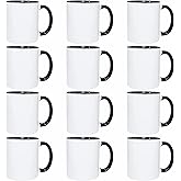 DSRTE Sublimation Blanks Mugs 11oz,Set of 12 Sublimation Blanks Coffee Mugs Ceramic Mugs with Black Handle and Inner