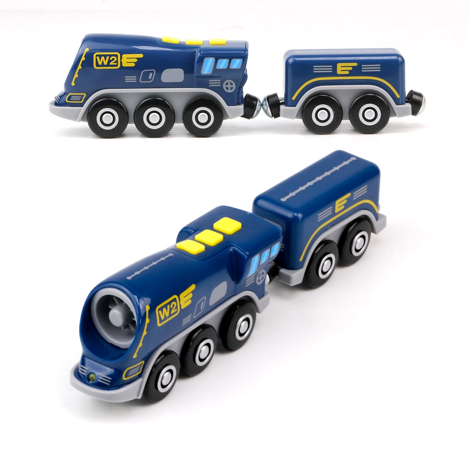 EVERGD Electric Train Set for Kids, Magnetic Martin Battery Powered Powerful Engine Locomotive Train Set Educational RC Train Model for Wooden Track (Dark Blue)