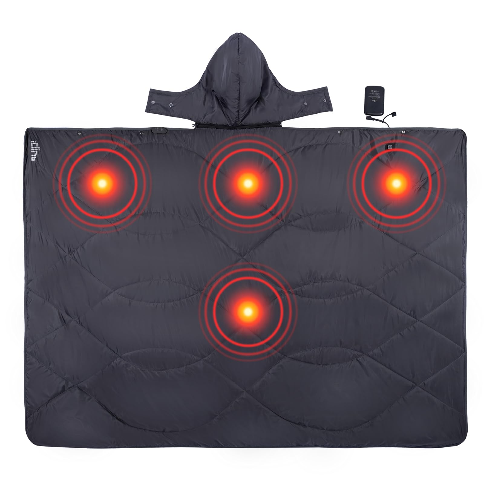 Photo 1 of iClimb Heated Camping Blanket with Hood and Battery Pack (Dark Grey)