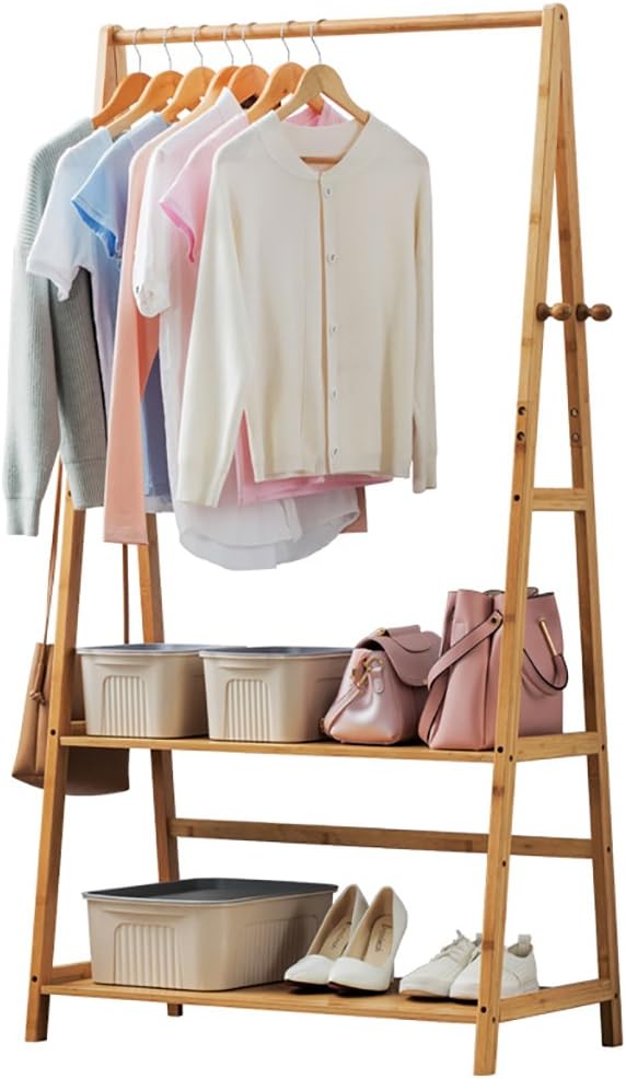 JHSNJ Wardrobe Wood Coat Racks Hangers Landing Bedroom Clothes Shelves Storage Rack (Color : B 90cm)