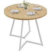 VECELO 35" Round Dining Table for 4, Wood-Grain Tabletop & Heavy-Duty Steel Frame, for Kitchen, Living Room, Easy Assembly, Natural & White