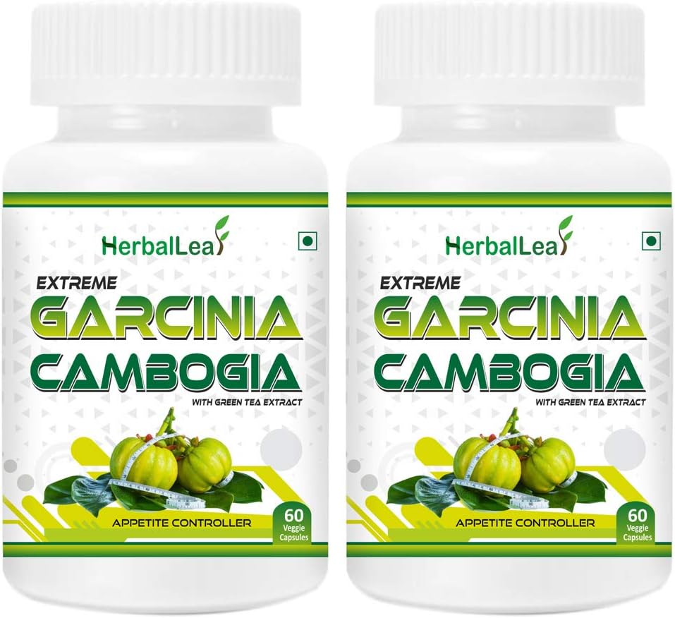 HerbalLeaf Extreme Garcinia Cambogia with 60% HCA & Green Tea Extract | Extreme Fat Burner & Natural Weight Controller | 120 Veg Capsules