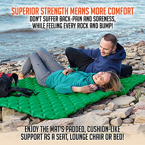 Royexe Heavy Duty Double Sleeping Pad | Ultra Thick Inflatable Camping Mat | 2 Person Compact Bed for Backpacking and Hiking | Compact Sleeping Bag Air Mattress (Green)