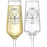 ROXBURGH 25th Wedding Anniversary Champagne Flutes Present Rhinestones Studded, 25th Anniversary Decorations 7 OZ Crystal Champagne Glasses Set of 2, Wedding Present, Couples