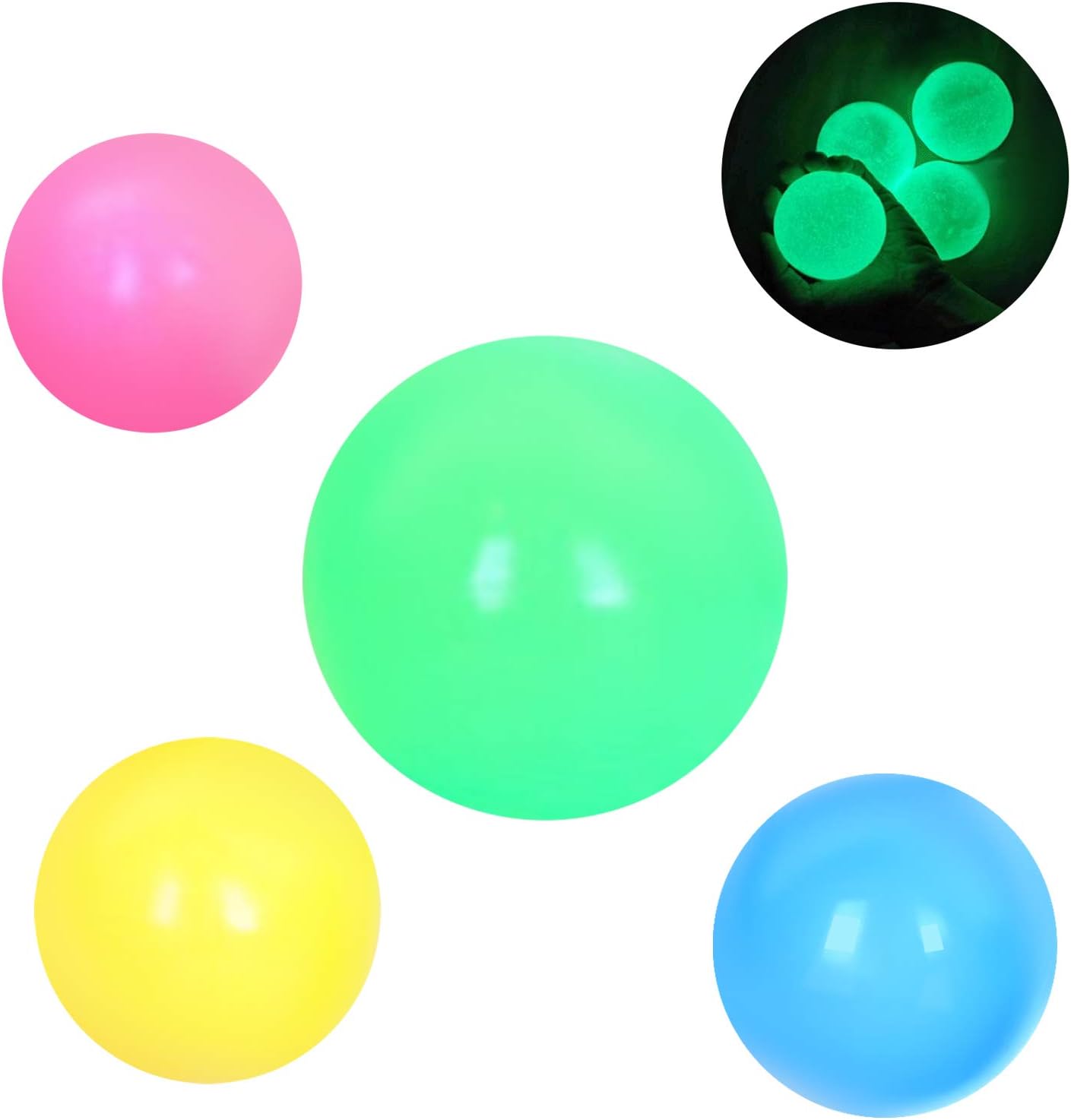 Sticky Balls, 4pcs Glowing Stress Relief Balls for Ceiling, Sticky Wall