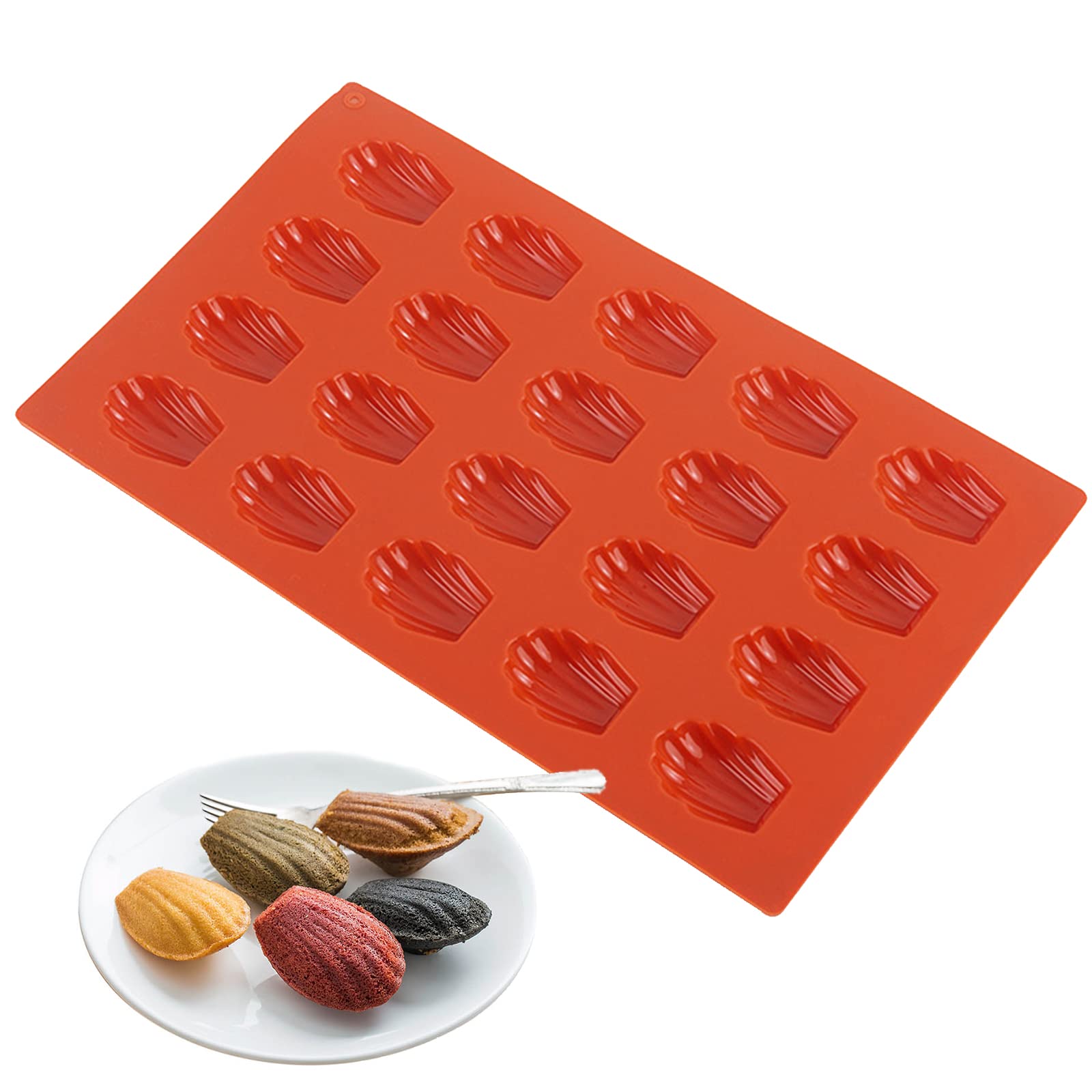 SZXMDKH Mini Madeleines Baking Tray, Madeleine Baking Mould, Non-Sticky Silicone Madeleine Mould,20 Hole Cake Mould for Cake/Chocolate/Candy/Biscuits (Red)