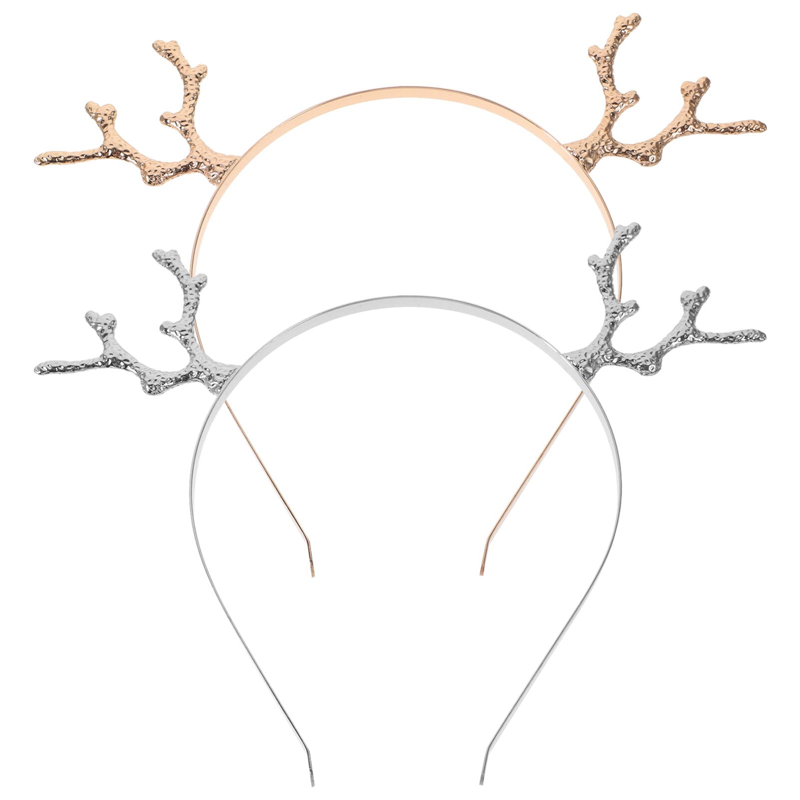 FRCOLOR Christmas Antler Headband,Metal Rhinestone Hair Hoop Antler Hairband Reindeer Antlers Headband for Women,Girls,2pcs(Silver,Gold)