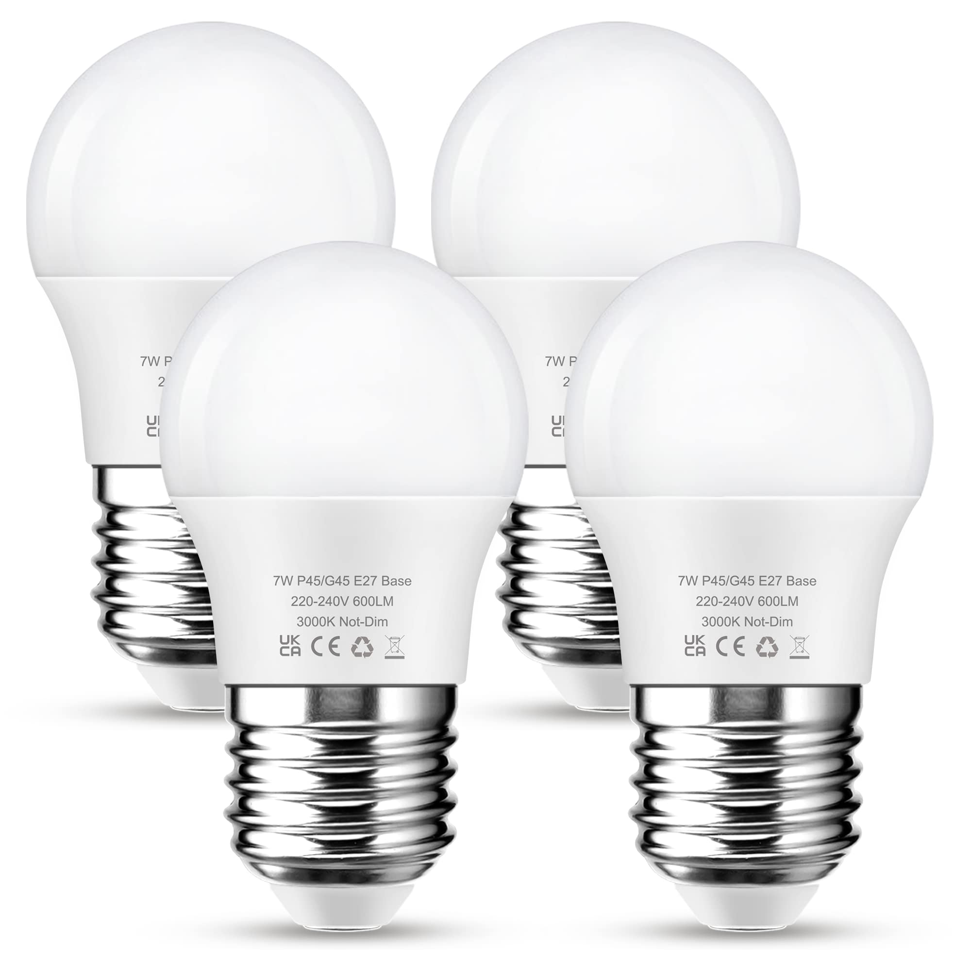 Flaspar 7W (60W Equivalent) E27 LED Bulb, Warm White 3000K, 600LM, G45 Golf Ball Bulb, Energy Saving, Not-Dimmable, 4 Pack