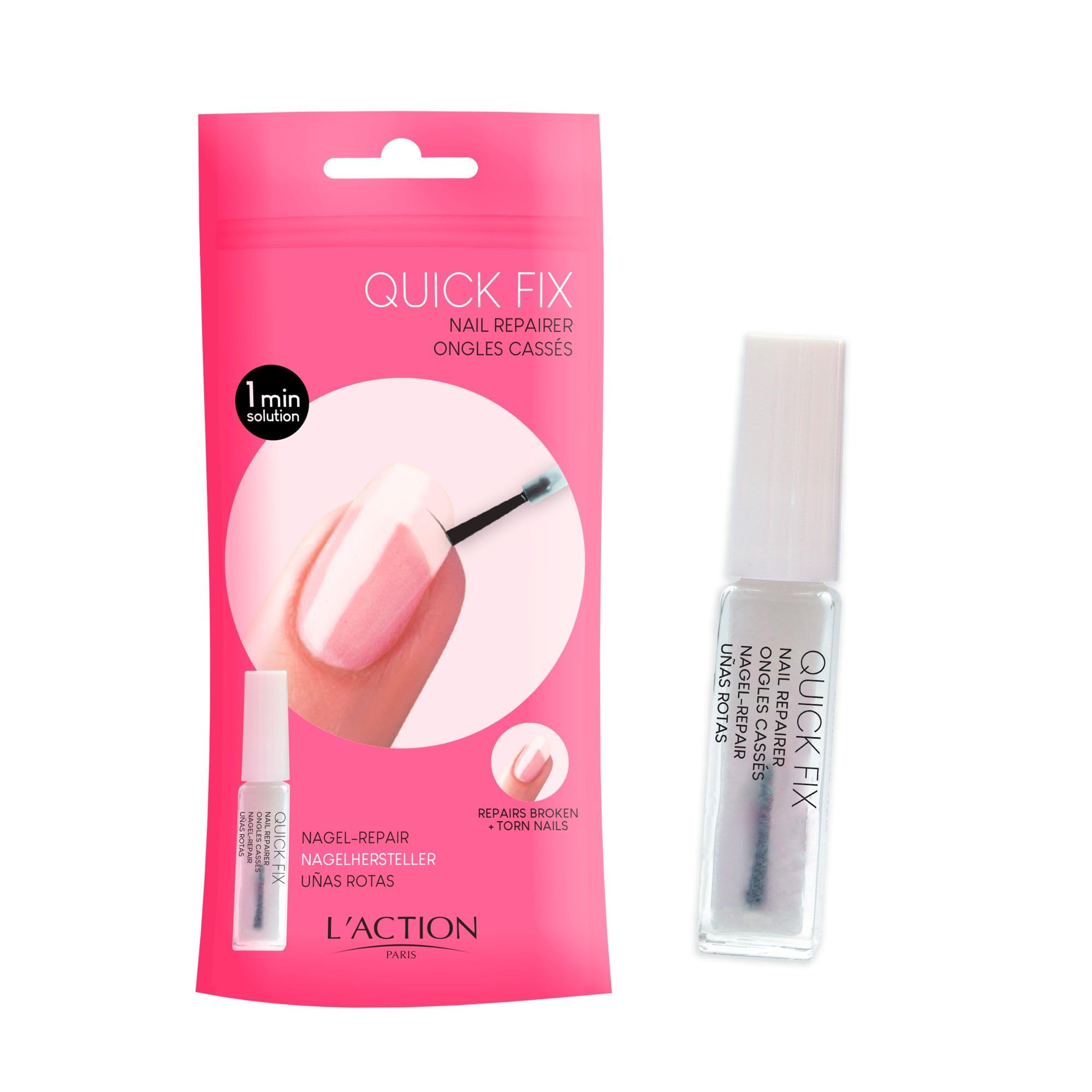 L'Action Paris Quick Fix Nail Repairer, Invisible Nail Polish Repairs Damaged Nails, Restores Broken and Torn Nails, Keeps Nails Long and Smooth, Base for Nail Polish Colour 8ml
