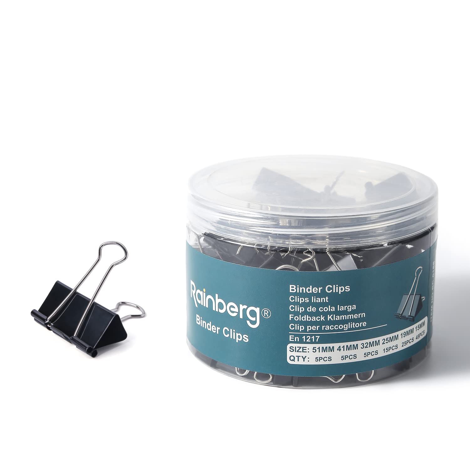 Rainberg Binder Clips, 100pcs Assorted Size Foldback Metal Binder Paper Clamps for Paperwork, Extra Small Medium Large 6 Sizes - 51mm, 41mm, 32mm, 25mm, 19mm, 15mm. (Black)