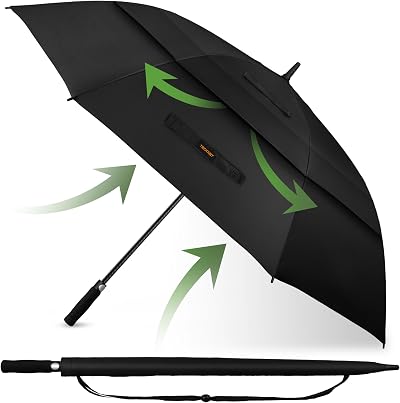 TECKNET Golf Umbrella Large 68 Inch Windproof Double Canopy Automatic Open Black