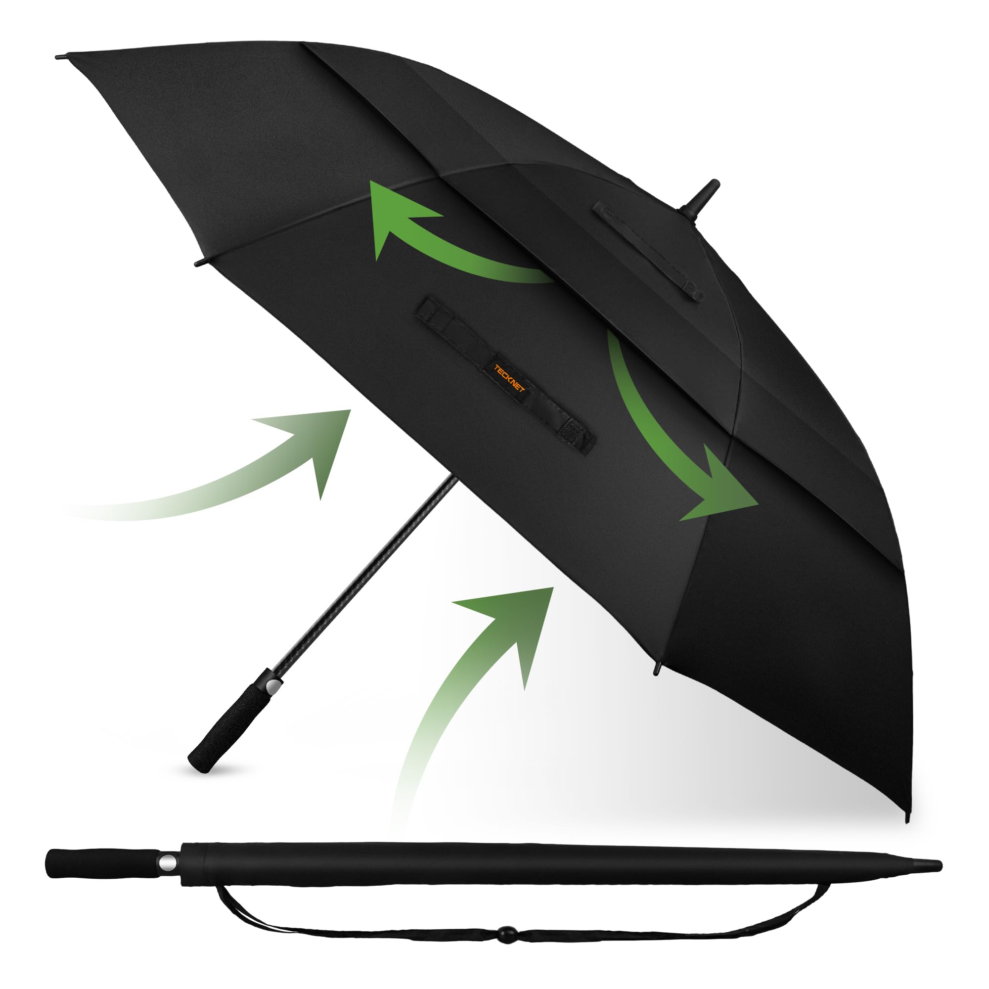 TECKNET Golf Umbrella Large 68 Inch, Windproof Strong Double Canopy Vented, Automatic Open with EVA Grip, Outdoor Sun, Rain, Wind Protection Stick Umbrellas, Black