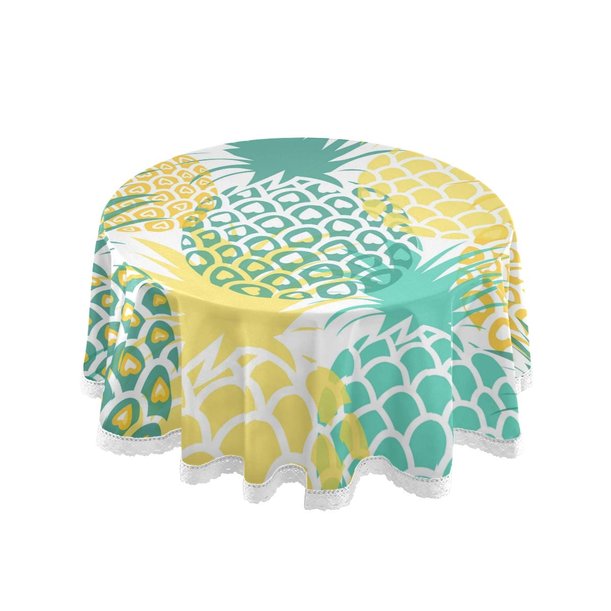 JUMBEAR Pineapple Round Tablecloth Polyester Circular Table Cloth Beautiful Water Resistant Spill Proof Large Table Cover for Dining Kitchen Party 60inch