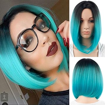 Amazon Com Blue Wigs For White Women Short Straight Bob Hair