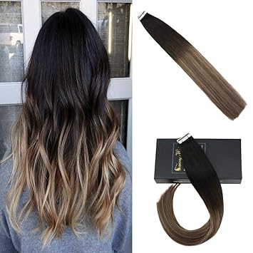 Amazon Com Sunny 22inch Ombre Tape In Real Hair Extensions 1b