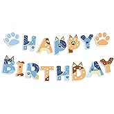 MYUPDALIN Blue Dog Birthday Banner, Blue and Orange Happy Birthday Banner, Boys and Girls Party Supplies Banners Decorations