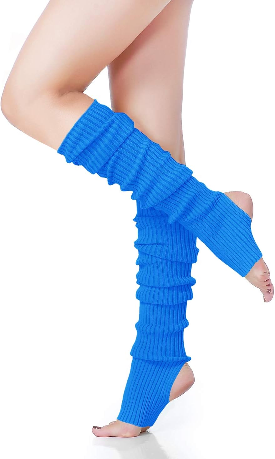 V28 Women’s Neon Knit Leg Warmer for 80s Party Dance Sports Yoga, (Hole 61-Blue)