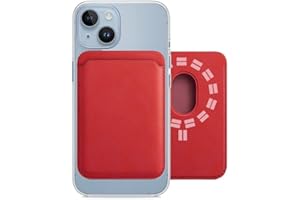 vyaji Mag Safe Wallet with Double-Row Magnets - Minimalism Leather Mag Safe Card Holder - Slim Magnetic Wallet for iPhone 15/14/13/12 Series Model and Magsafe Case - Max Fit 3 Cards Red