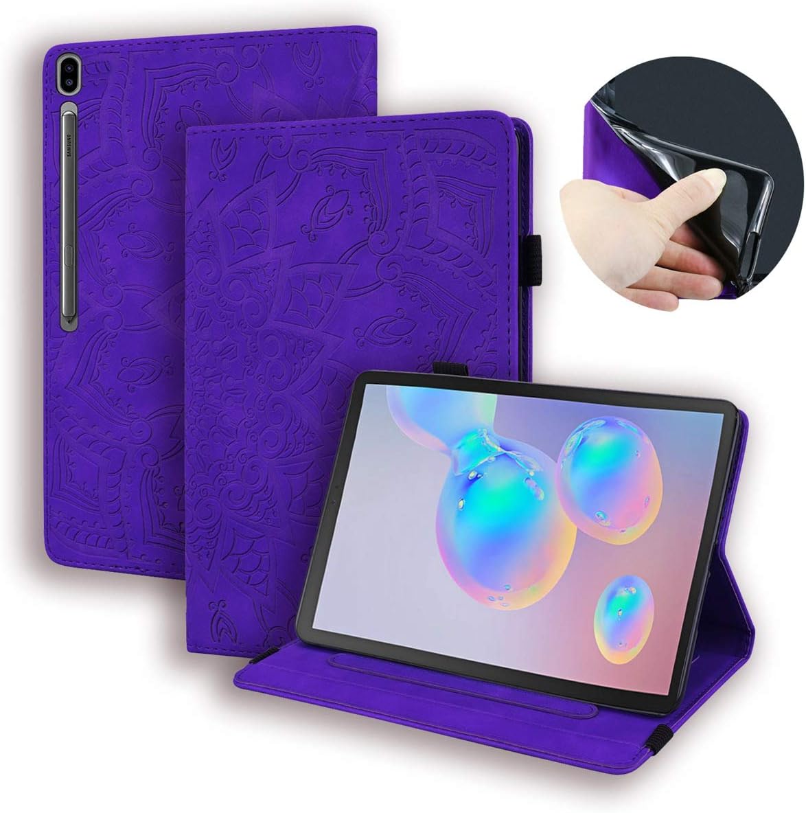Galaxy Tab S6 10.5 Tablet Case, YINCANG Embossing PU Leather Soft TPU Inner with Pencil Holder and Multiple Card Slot Protective Flip Folio Folding Stand Case for Samsung Galaxy Tab S6 10.5" Purple