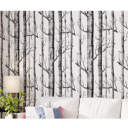 Birch Tree Wallpaper, H2MTOOL Self Adhesive Wood Contact Paper Peel and Stick (17.7" x 78.7", White Birch)