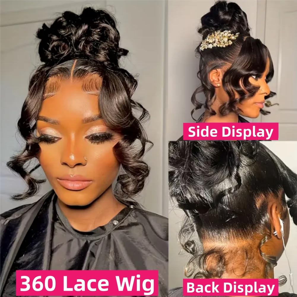 28 Inch 360 Lace Front Wigs Human Hair Drawstring Body Wave Lace Front Wigs Human Hair Pre Plucked 360 HD Full Lace Wig 180 Density Glueless Invisi Strap Frontal Wigs Human Hair for Women