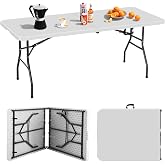 Pazidom 6FT Folding Table, Heavy Duty Plastic Table Portable Fold-in-Half Utility Table Indoor Outdoor Picnic Table w/Handle &amp; Lock for Camping BBQ Party Wedding Market Events, 500LBS