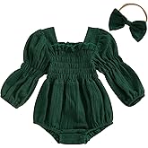 Kavousa Smocked Baby Girl Clothes Newborn Girl Bubble Romper Long Sleeve Jumpsuit And Headband Outfit Cute Infant Clothing