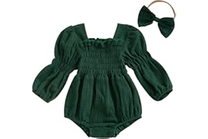 Kavousa Smocked Baby Girl Clothes Newborn Girl Bubble Romper Long Sleeve Jumpsuit And Headband Outfit Cute Infant Clothing