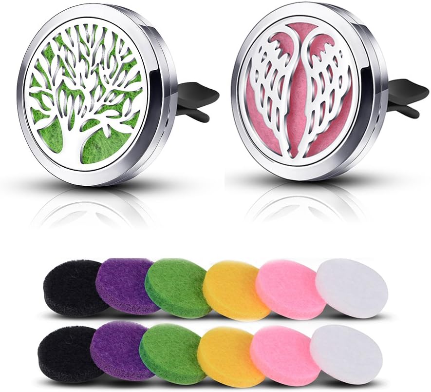 INFUSEU 2PCS Car Air Freshener Essential Oil DiffuserVent Clip 30mm Stainless Steel Car Diffuser Locket Air Freshener with 12 Felt Pads(Not include essential oil)