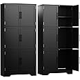 Cozy Castle 68.5" Kitchen Pantry Storage Cabinet with 6 Doors and 3 Shelves Tall Food Pantry Cabinet 4-Tier Black Cabinet for Kitchen Living Room Dining Room Bathroom