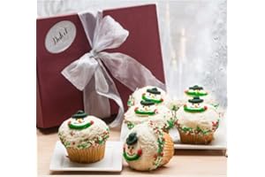 Dulcet Gift Baskets Holiday Favorite Red and Green Sprinkled Snowman Cupcakes Gift Box 6 Count ideal for Mom or Dad Friends, Family, Kids, Him, Her