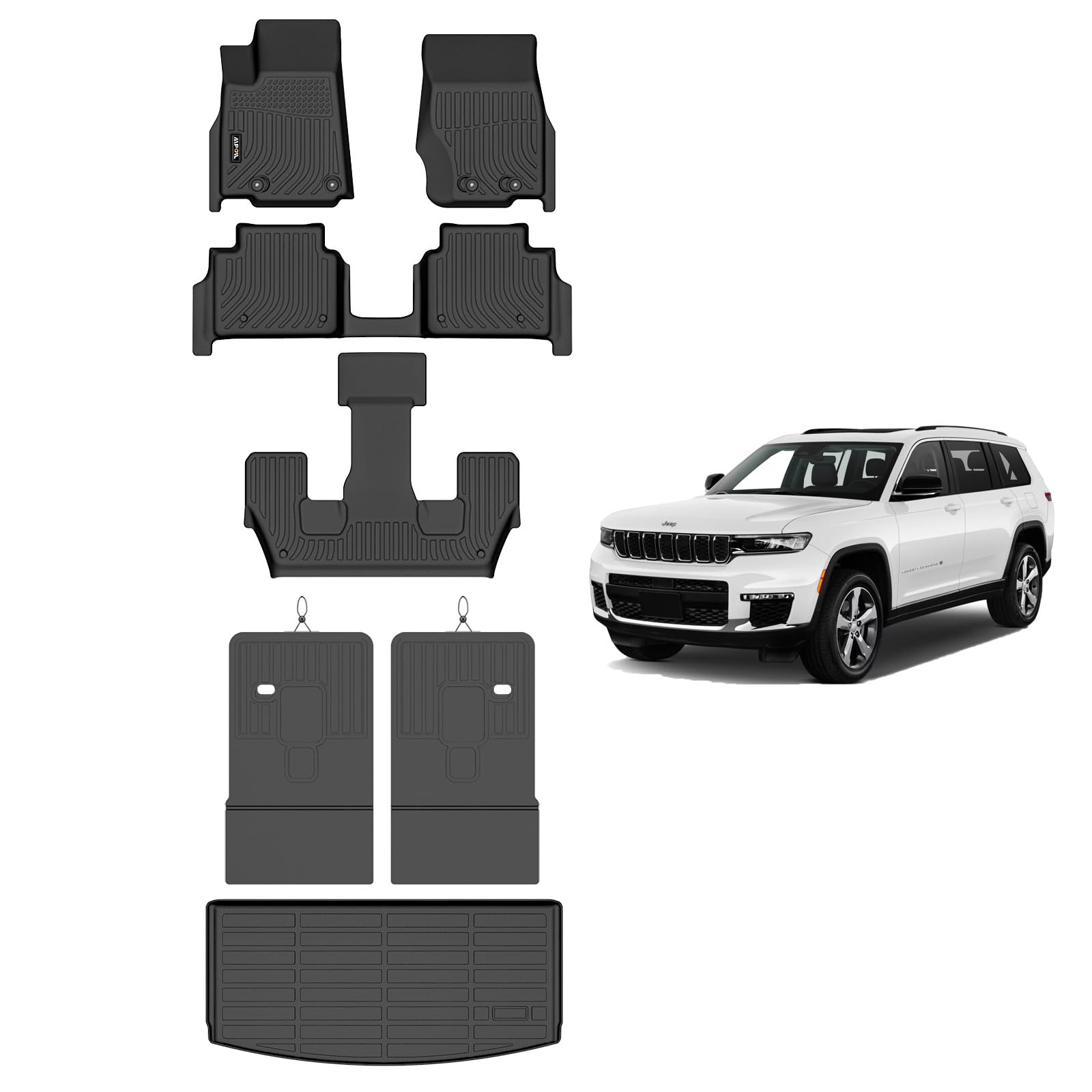 AIPOIL®TPE Floor mats Custom for 2021-2025 Grand Cherokee L(for 6 Seats) | All-Weather | Easy to Clean | All-Round Protection丨Full Set Automobile mats Accessories. Image