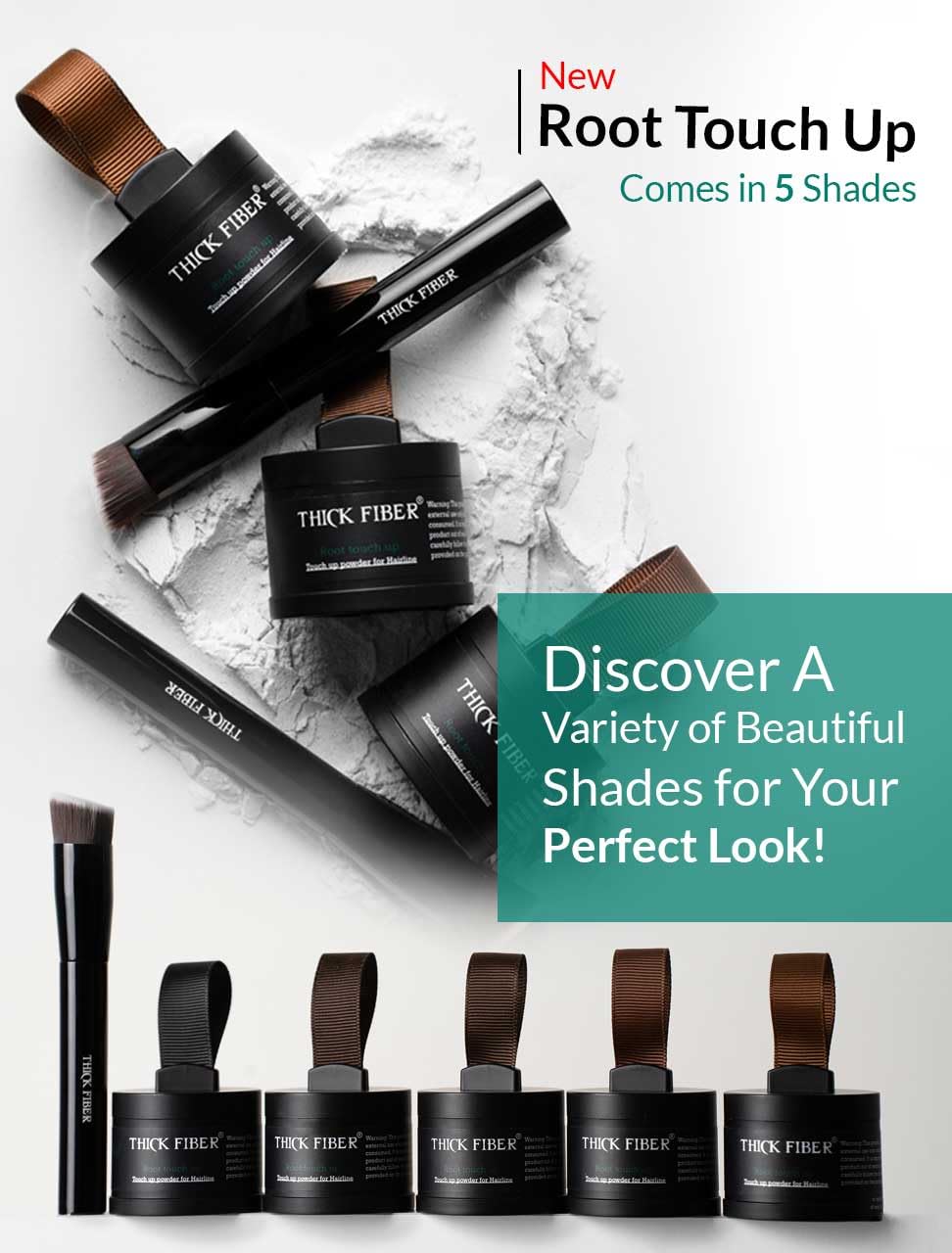 THICK FIBER Root Touch Up Powder - Water & Sweat Resistant Hair Loss Concealer Set for Thinning Hair Women, Includes Brush (Dark Brown)