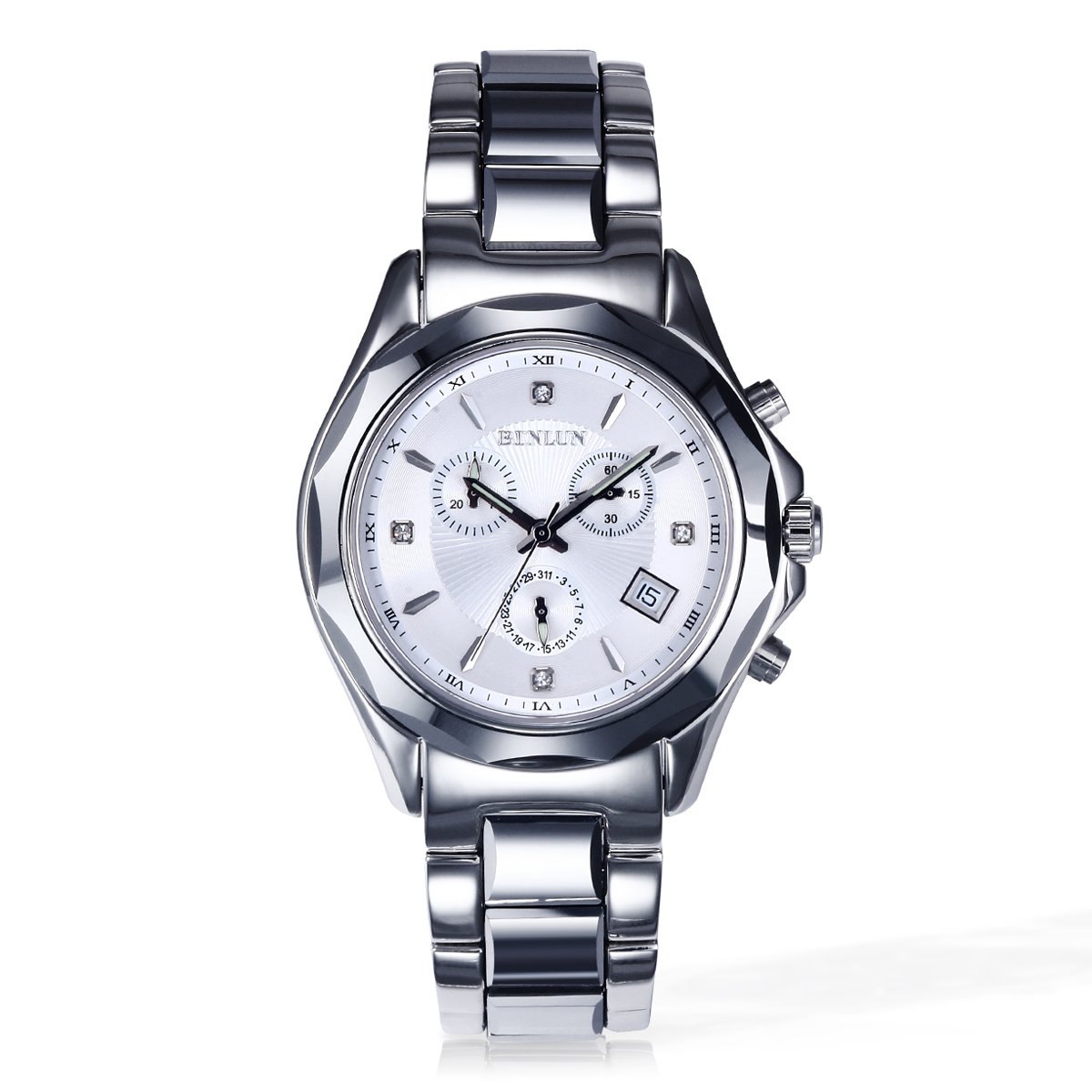 BINLUN Mens Military Japanese Quartz Waterproof Chronograph Sports Watch with Stopwatch Calendar Luminous Function Metal Bracelet Valentine