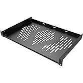 Beiyier 1U Server Rack Shelf, Suitable for 19" Network Equipment Racks and Cabinets, Ventilated Cantilever Tray, Depth of 12 inches, Well-Ventilated (1PCS, Black)
