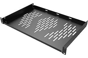 Beiyier 1U Server Rack Shelf, Suitable for 19" Network Equipment Racks and Cabinets, Ventilated Cantilever Tray, Depth of 12 inches, Well-Ventilated (1PCS, Black)