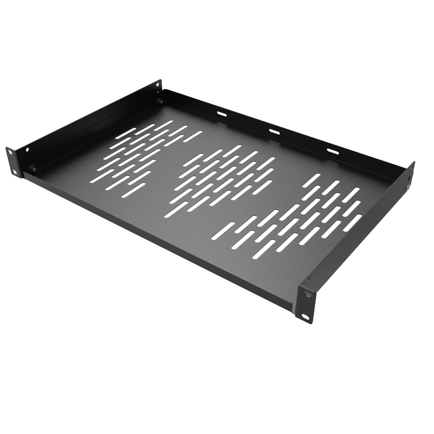 Photo 1 of Beiyier 1U Server Rack Shelf, Suitable for 19" Network Equipment Racks and Cabinets, Ventilated Cantilever Tray, Depth of 12 inches, Well-Ventilated (1PCS, Black)