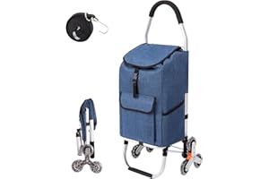 Folding Shopping Cart for Groceries, Lightweight Stair Climbing Cart with Tri-Wheel, Aluminum Folding Utility Trolley Dolly, 