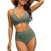 Women's High Waisted Bikini Set Push Up V Neck Ruched Bottom Stylish Two Piece Swimsuit Bathing Suit