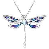 PARYFO Dragonfly Necklace 925 Sterling Silver Moonstone Necklace Rainbow Stone Dragonfly Jewelry Christmas Birthday Gifts for Women Mom Her