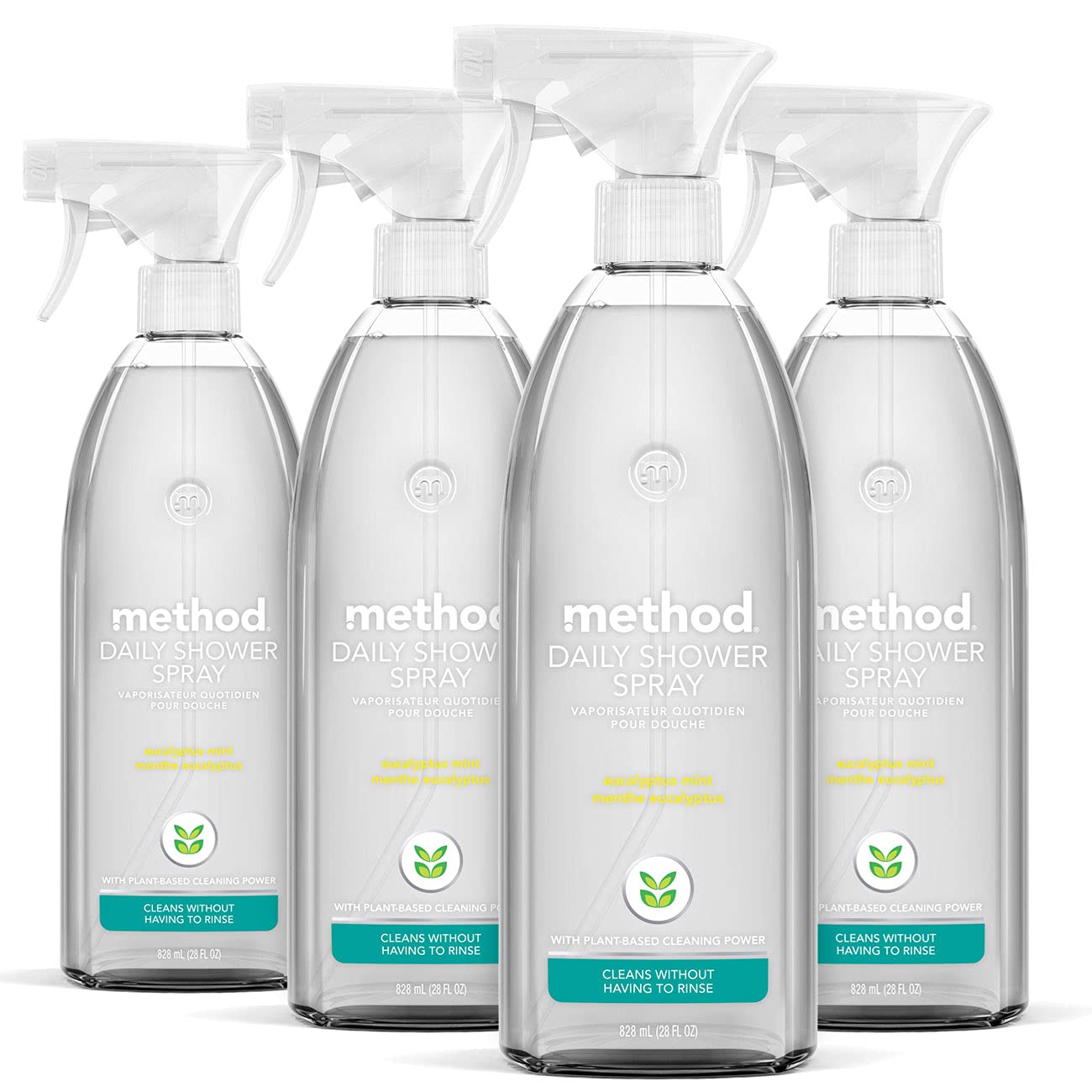 Photo 1 of Method Daily Shower Cleaner Spray, Plant-Based & Biodegradable Formula, Spray and Walk Away, Eucalyptus Mint Scent, 28 Fl Oz, (Pack of 4), Packaging May Vary