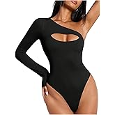 Milumia Women's One Shoulder Long Sleeve Bodysuit Sexy Cut Out Party Club Leotard Tee Shirts