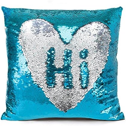 Houtemy Magic Sequin Mermaid Pillow Case Reversible DIY Sofa Throw Bedding Pillow Covers - Blue and Silver