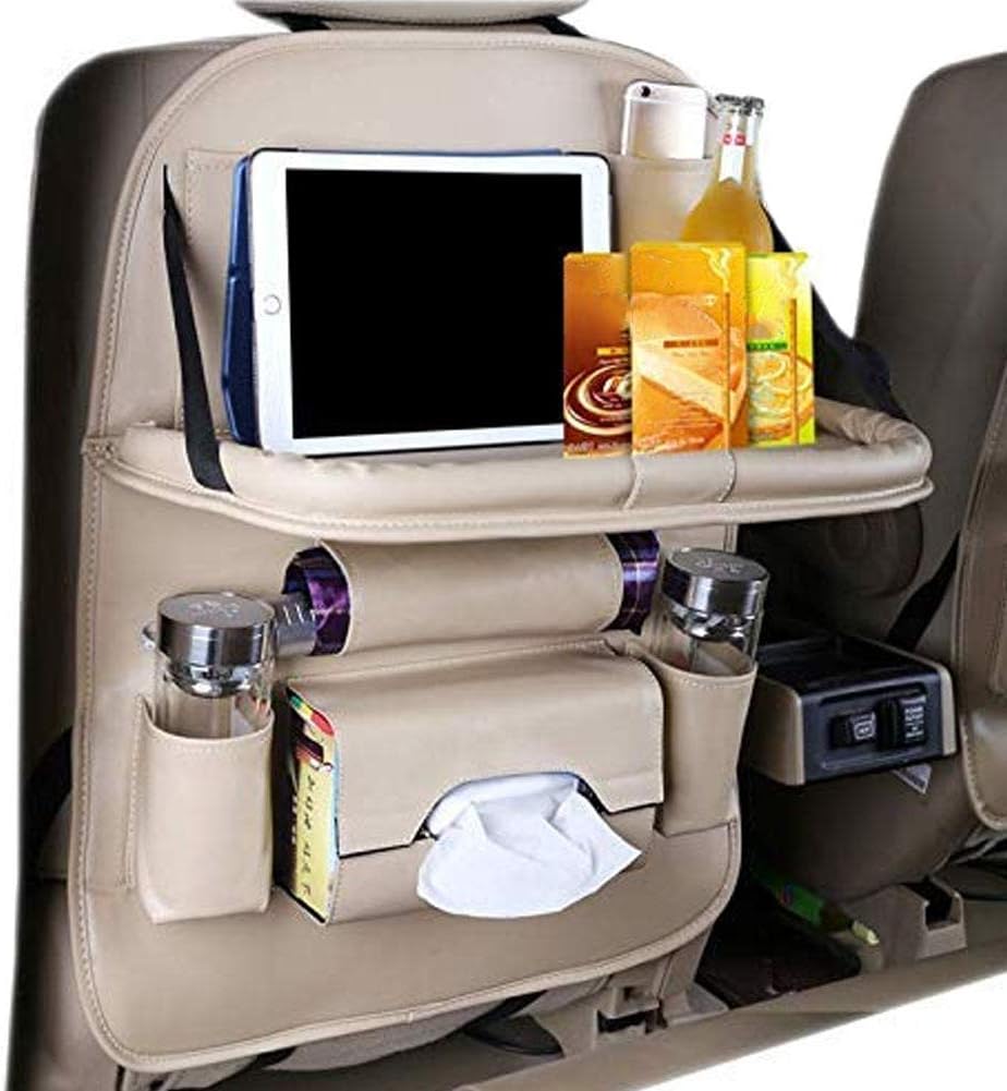Gmorosa Car Backseat Organizer Foldable Table Holder PU Leather Kick Mat for Bottle Tissue Box Kid Toys