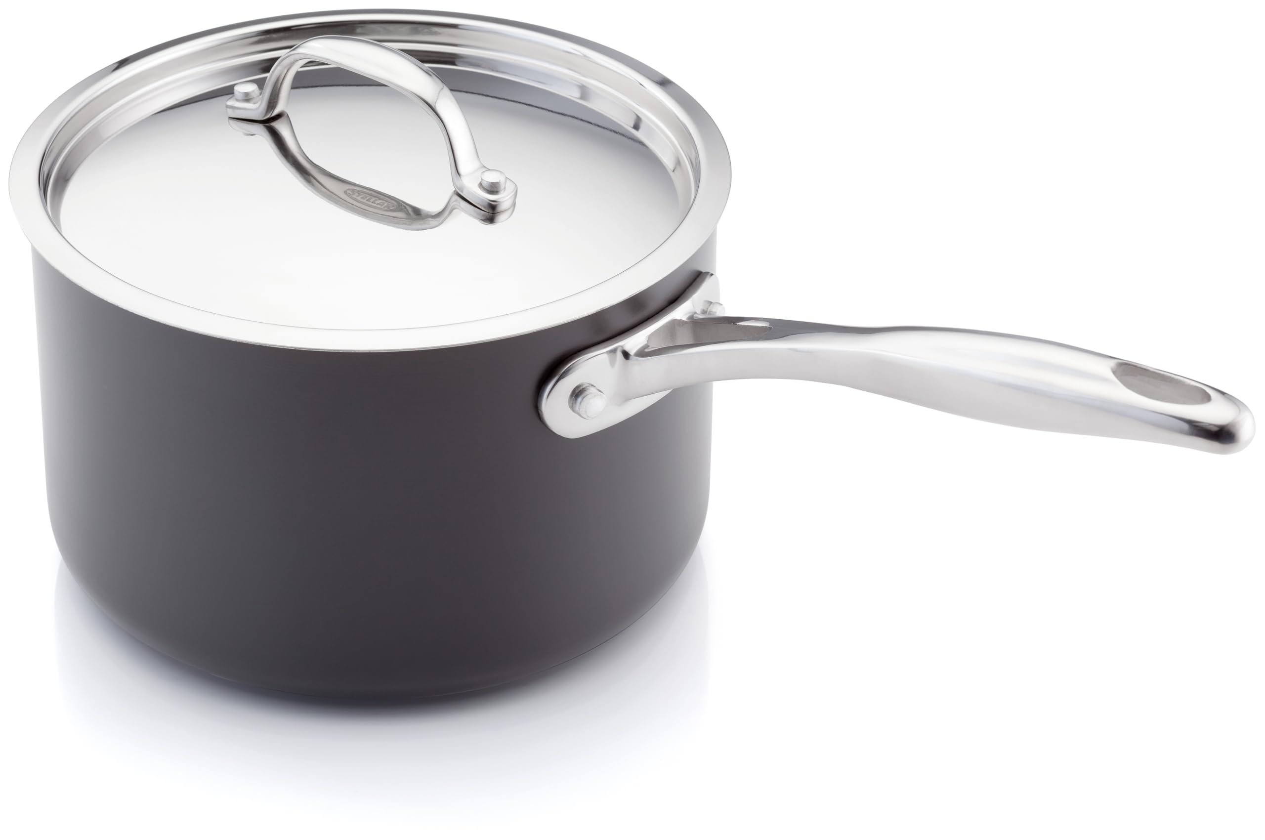 Stellar Element Hard Anodonised 18cm Saucepan with Lid, 2.9 Litre Capacity, Induction Suitable, Oven Safe to 240C, PTFE & PROFA Free