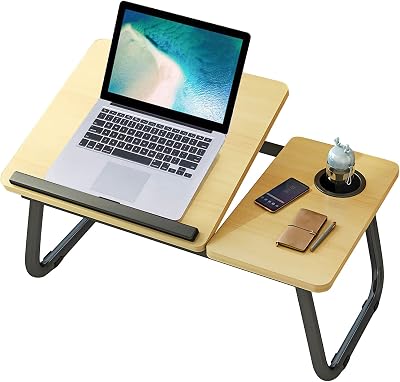 HOFLERA Laptop Bed Table Desk with Foldable Legs Cup Slot Reading Holder