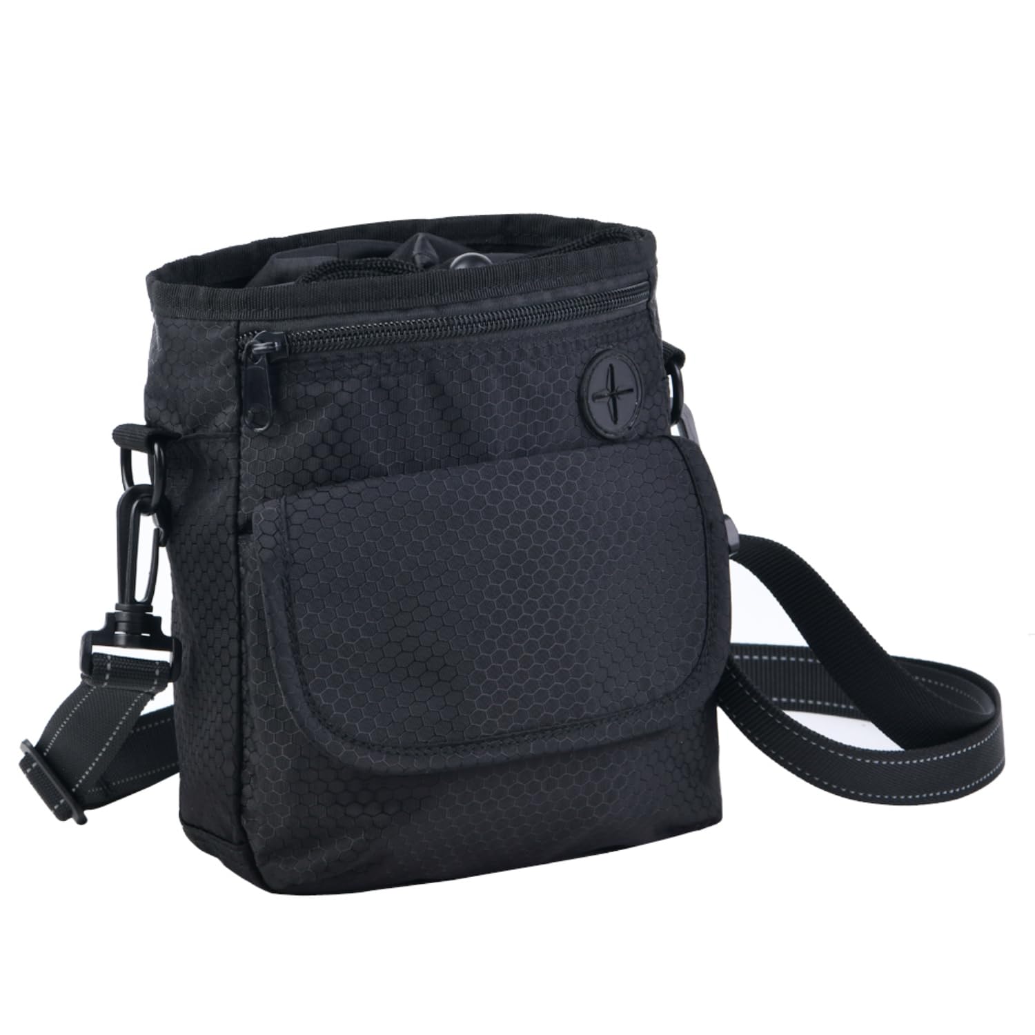 HANWELL Waterproof Dog Treat Pouch with Built-in Poo Bag Dispenser, Hands Free Puppy Training Bag Carries for Walking (Adjustable reflective Waist Belt & Shoulder Strap)-New Black