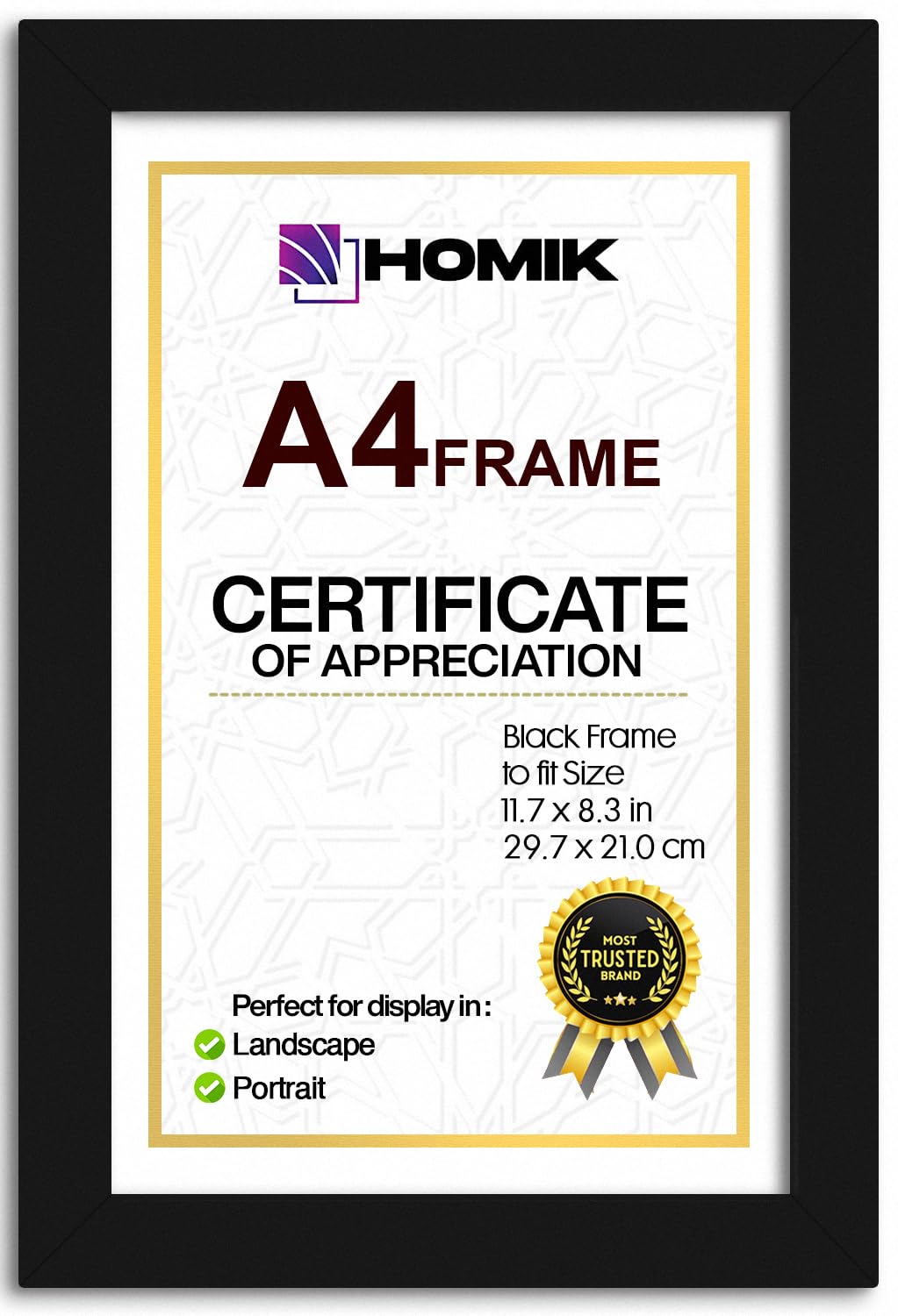 A4 Photo Frame – Acrylic Glass A4 Picture Frame Black with Mount for Home Decor & Gifts (Single, Black, A4)