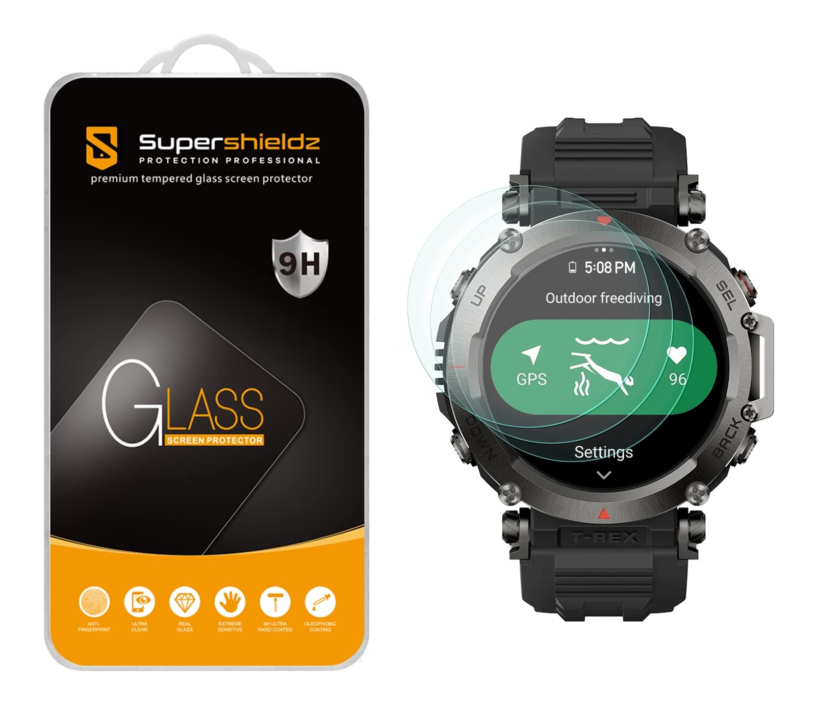 Supershieldz (3 Pack) Designed for Amazfit (T-Rex Ultra) Tempered Glass Screen Protector, Anti Scratch, Bubble Free